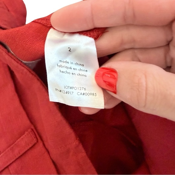 NWT Onia Air Linen Pleated Trousers Size 2 | Dark Red Wide Leg High Rise Pants - Picture 7 of 13